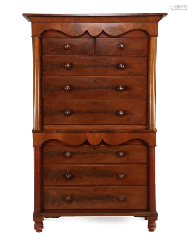 2-part English chest of drawers, mahogany veneer with