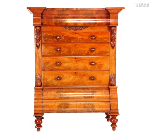 Mahogany veneer 3-part Scottish chest of drawers