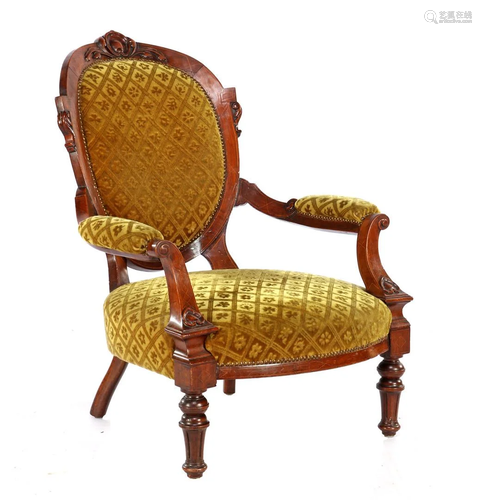 Mahogany English armchair with stitching