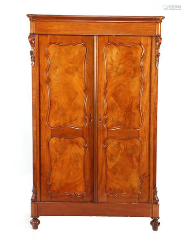 Walnut veneer 2-door Biedermeier linen cupboard