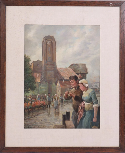 Signed Schafer, H, Village view with figures