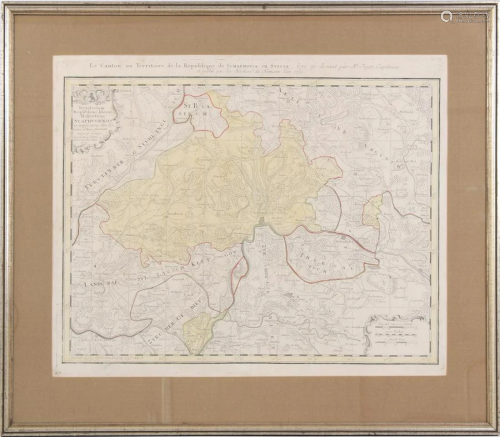 Framed and colored map Territorium Reipublicae