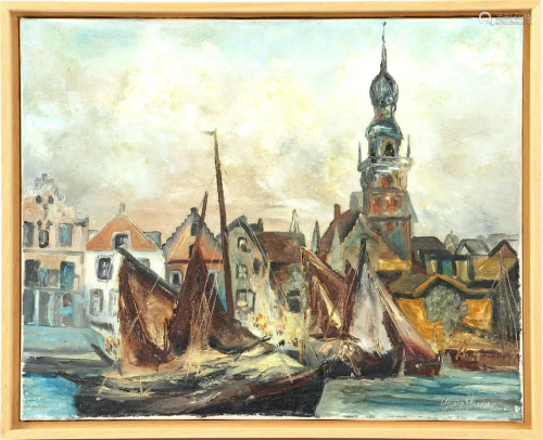 Unclearly signed, View of the harbor of Veere
