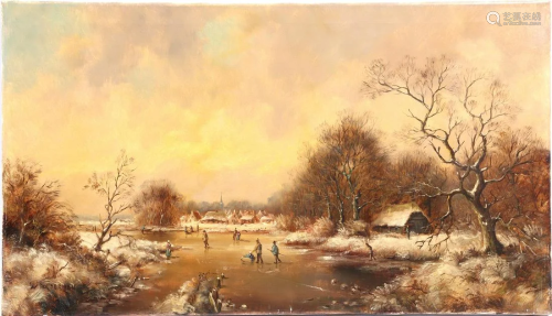 Signed W Polderman, Dutch winter landscape