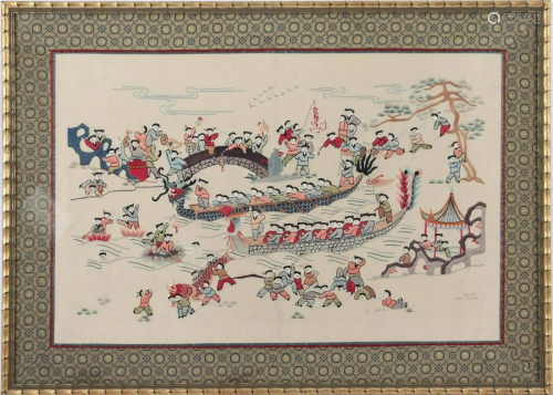 Chinese textile wall decoration depicting celebrating