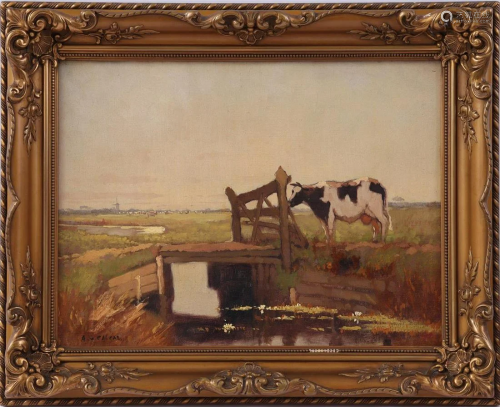 Signed Calcar, A van, Dutch landscape with cows