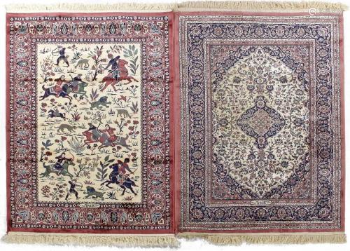 Oriental carpet with hunting dÃ©cor