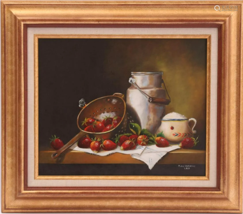 Signed Michel Kerboas, Still life with strawberries