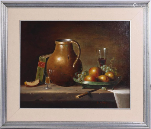 Signed Delfgaauw, Jan van, Still life with Keeulse jug