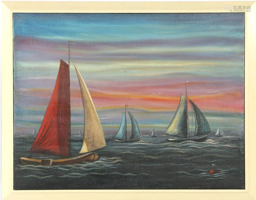 Signed F Knoop, Sailing ships at sea