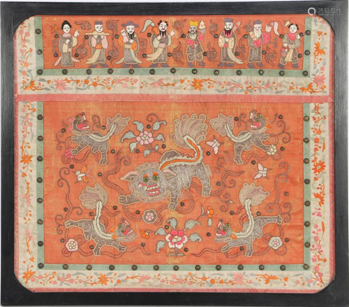 Antique textile in frame, China ca.1880 with figures