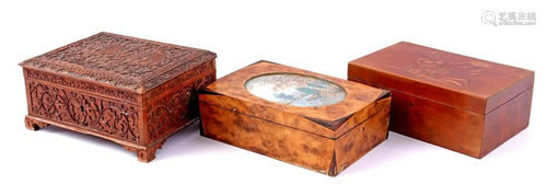 Richly carved Indian chest with decoration of birds