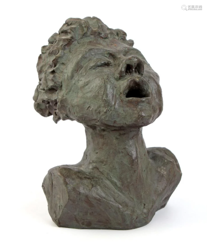 Unknown mark, bronze colored earthenware bust of a
