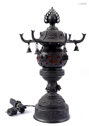 Chinese beautifully crafted bronze 2-part incense lamp