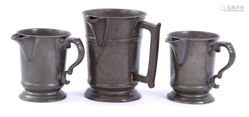 3 English pewter mugs with monogram on the front