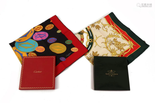 2 silk scarves from Cartier and Moet Chandon