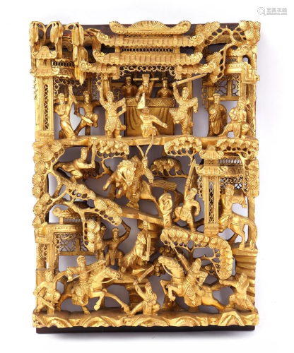 Carved wooden ornamental ornament with many figures