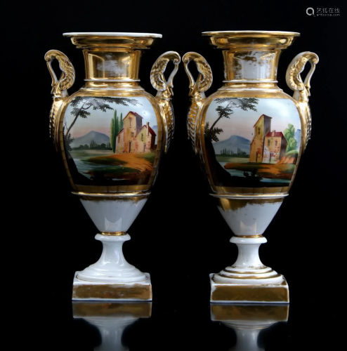 2 late 19th century gold-colored Empire vases with