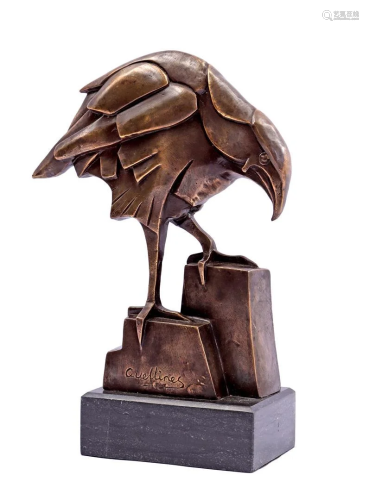 With signature Quellines, bronze sculpture of an eagle