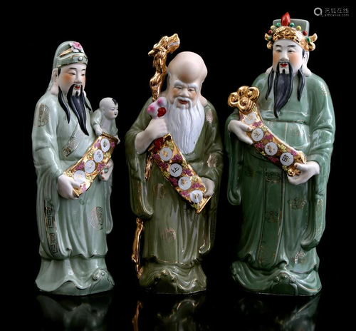 3 porcelain statues of Oriental figures, China 20th