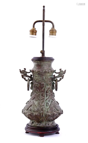 Chinese adjustable bronze-colored 2-light table lamp