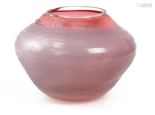 Mark Locock (1973-) Red glass vase with sandblasted