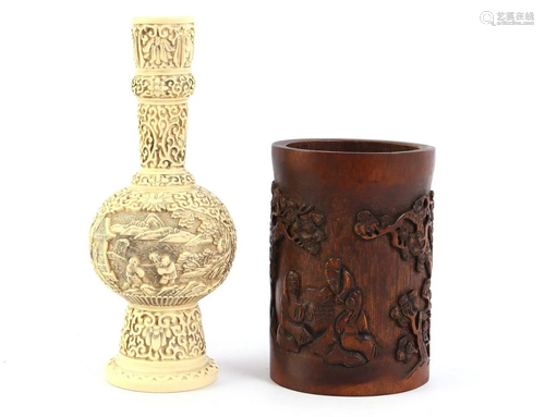 Asian bamboo tooled brush pot