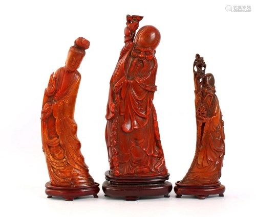 3 Chinese statues made of buffalo horn