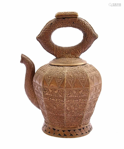 Copper richly worked oriental teapot