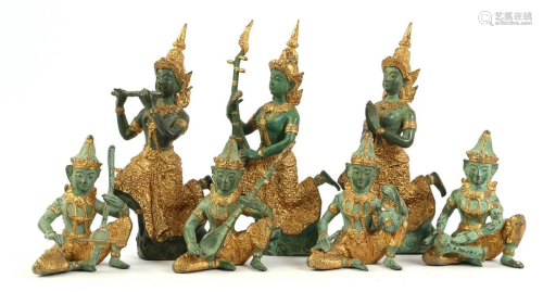7 various bronze statues of orchestra and dancer, Asia