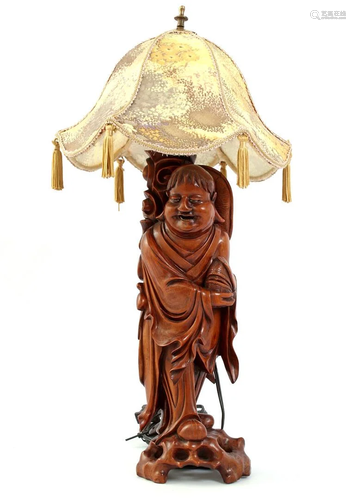 Chinese wooden bombarded table lamp base in the shape