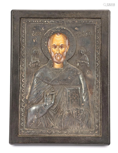 Greek icon depicting Saint Nicholas, marked 950 with