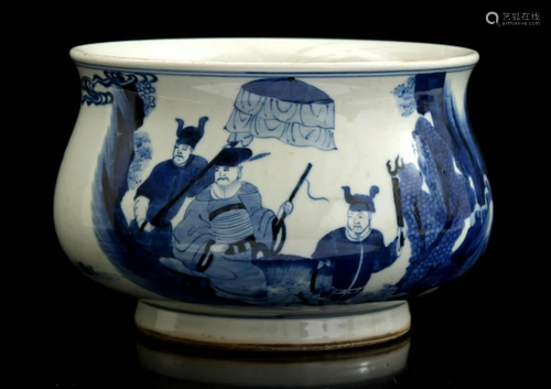 Porcelain bowl with blue decoration of figures in a