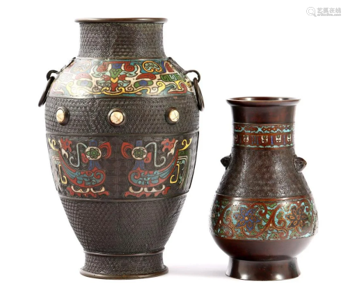 2 oriental cloisonne vases