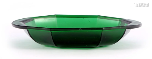 Marked KPC de Bazel for Leerdam, green pressed glass
