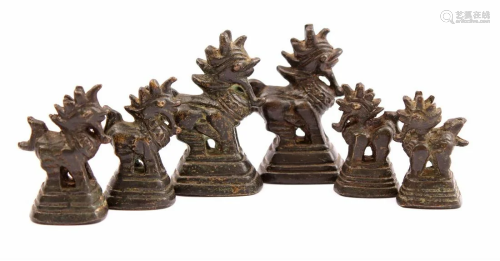 6 bronze opium weights, Burma