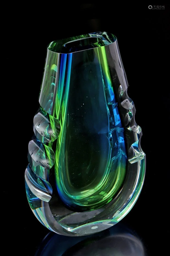 Design Marek Bartko, flat blue / green glass vase,