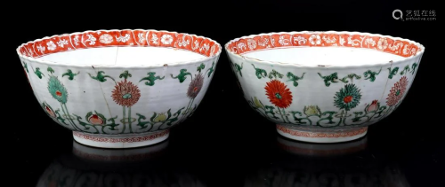 2 Chinese Famille vert porcelain bowls