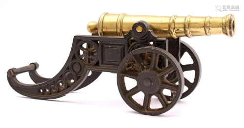 Bronze miniature cannon on cast iron gun carriage