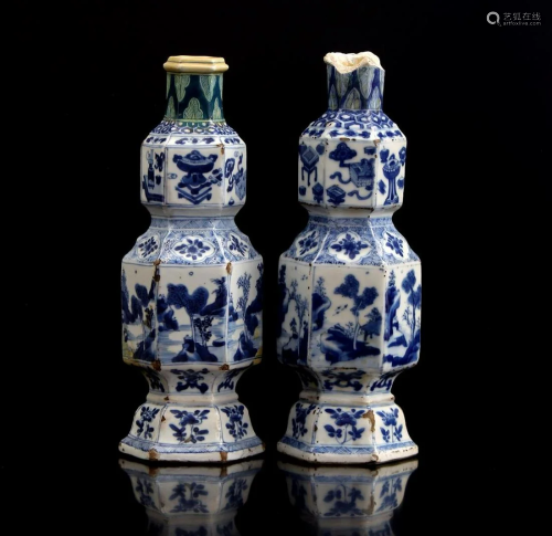 2 Chinese porcelain octagonal vases decorated with