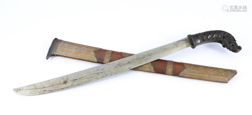 Indonesian klewang in wooden handle and wooden scabbard