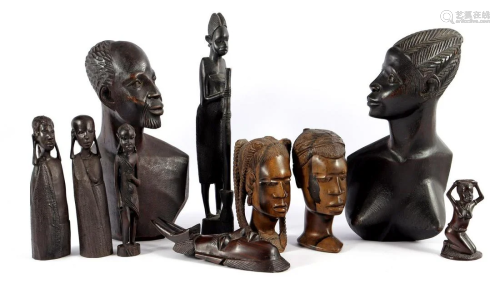 5 African tribal wooden bombarded statues