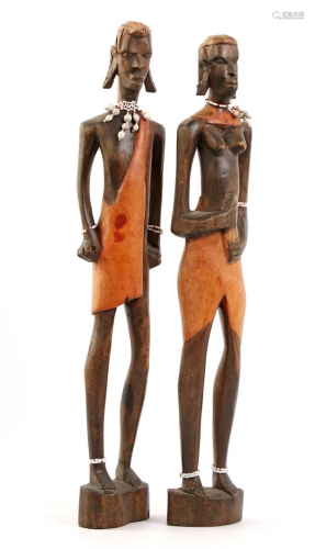2 African wooden bombarded statues of figures