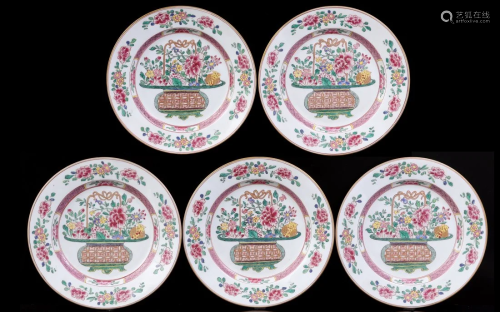 5 Samson porcelain dishes in Famille Rose style decor