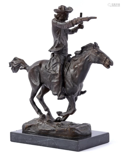Unclearly signed, bronze sculpture group of a shooting