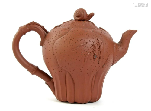 Yixing earthenware teapot decorated with worms