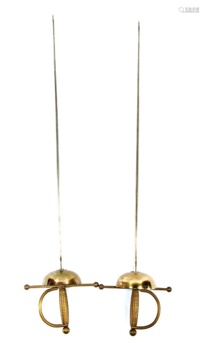2 rapiers with brass handle and hilt, marked in blade