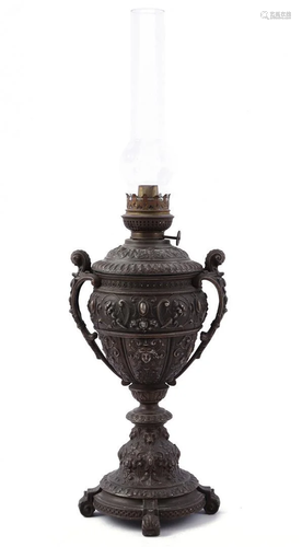 Metal richly worked table oil lamp