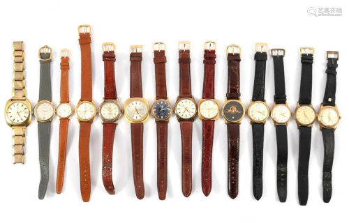 Lot b.u. 14 wristwatches in gold-colored case