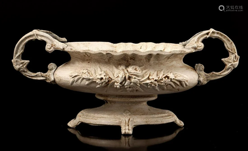 Oval cast iron white lacquered jardiniere